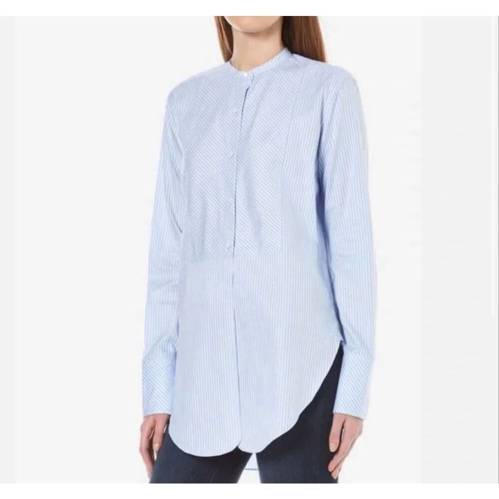Helmut Lang Blue & White Stripe Tuxedo Shirt‎ MSRP:$368